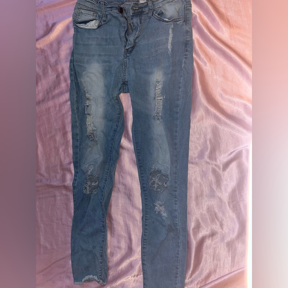 Women's Distressed Blue Jeans